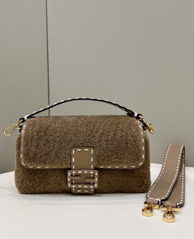 Replica Fendi Baguette Brown Wool - Best Fake Designer Bags