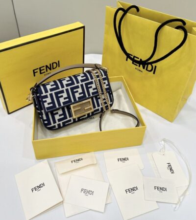Replica Fendi Baguette Small Cotton Blue - Best Fake Designer Bags