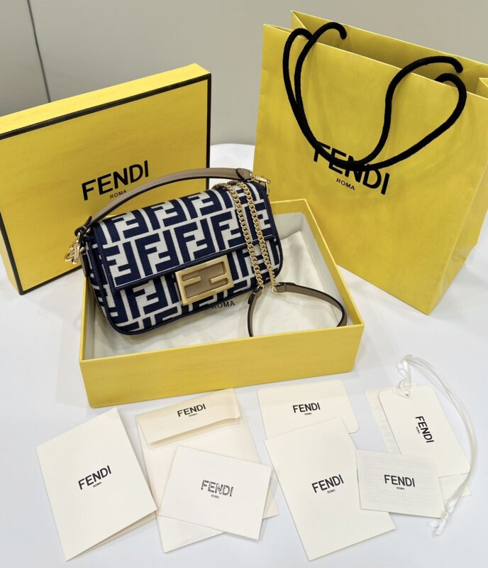 Replica Fendi Baguette Small Cotton Blue - Best Fake Designer Bags
