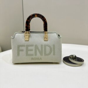 Replica Fendi By The Way Boston Beige Cotton - Best Fake Designer Bags