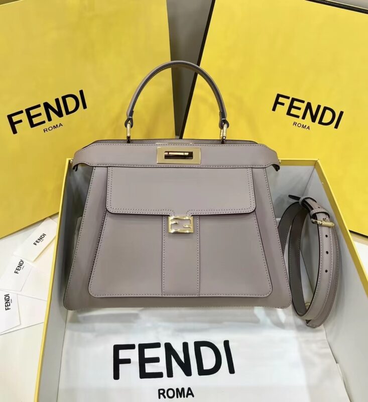 Replica Fendi Peekaboo With Patch Pocket Beige - Best Fake Designer Bags