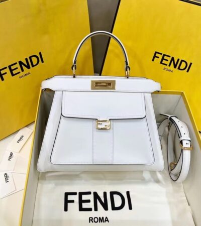 Replica Fendi Peekaboo With Patch Pocket White - Best Fake Designer Bags