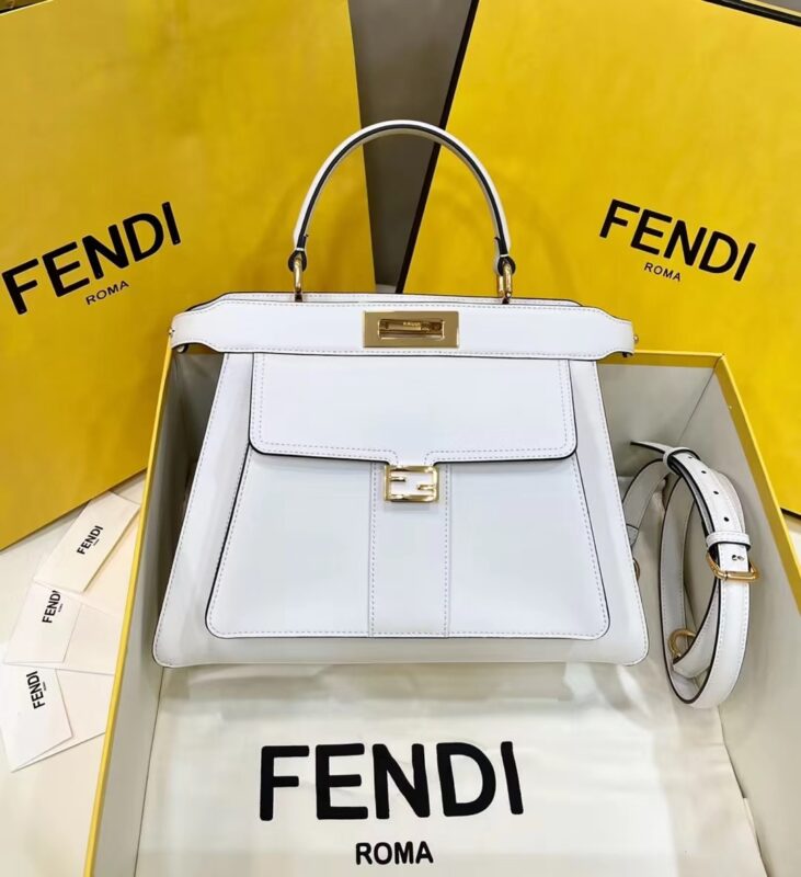 Replica Fendi Peekaboo With Patch Pocket White - Best Fake Designer Bags