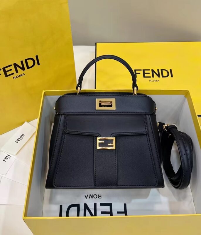 Replica Fendi Peekaboo With Patch Pocket Black - Best Fake Designer Bags