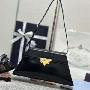 Replica Prada Triangle Leather Handbag Black - Best Fake Designer Bags