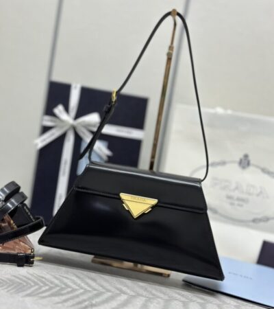 Replica Prada Triangle Leather Handbag Black - Best Fake Designer Bags