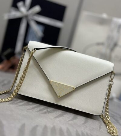 Replica Prada  Saffiano White Small Envelope - Best Fake Designer Bags