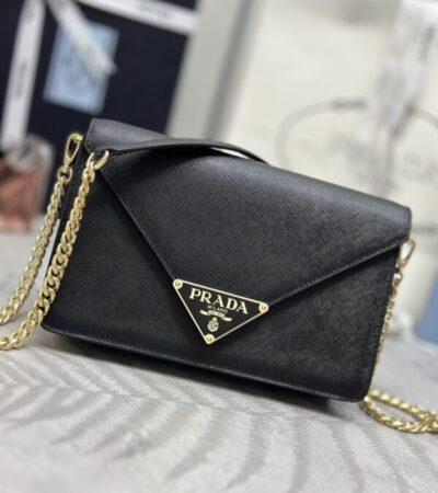 Replica Prada  Saffiano Black Small Envelope - Best Fake Designer Bags