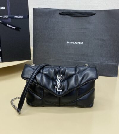 Replica YSL Loulou Black Puffer Silver - Best Fake Designer Bags