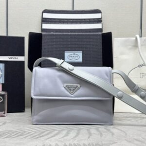 Replica Prada Re-Nylon Shoulder Bag Ice Grey - Best Fake Designer Bags