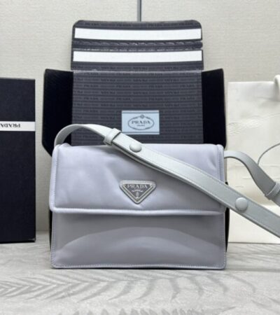 Replica Prada Re-Nylon Shoulder Bag Ice Grey - Best Fake Designer Bags
