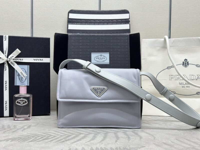 Replica Prada Re-Nylon Shoulder Bag Ice Grey - Best Fake Designer Bags