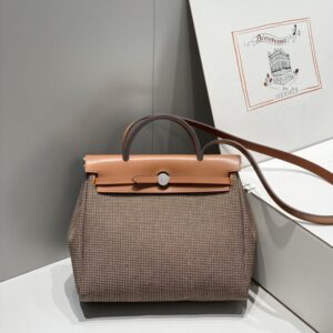 Replica Hermes Herbag 31cm Brown Plaid - Best Fake Designer Bags