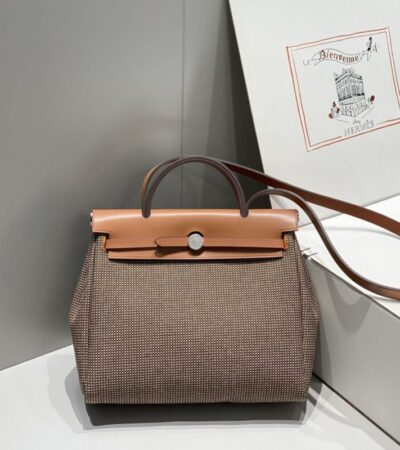 Replica Hermes Herbag 31cm Brown Plaid - Best Fake Designer Bags