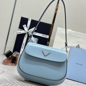 Replica Prada  Cleo Medium Blue Bag With Flap - Best Fake Designer Bags