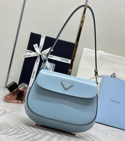 Replica Prada  Cleo Medium Blue Bag With Flap - Best Fake Designer Bags