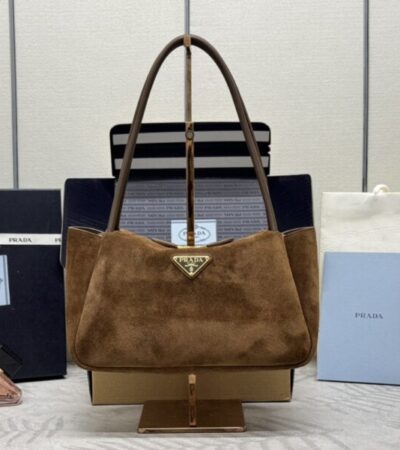 Replica Prada Medium Suede Shoulder Bag - Best Fake Designer Bags