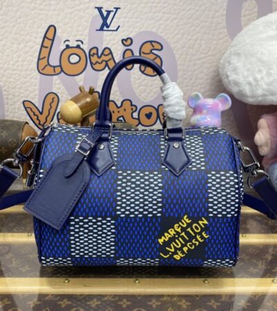Replica Louis Vuitton Speedy Bandouliere 25 Blue Grid - Best Fake Designer Bags