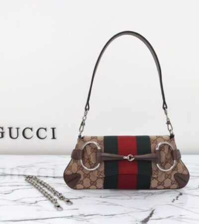 Replica Gucci Horsebit Chain Shoulder Bag Brown - Best Fake Designer Bags