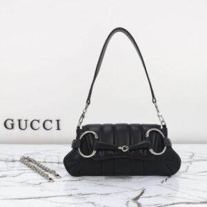 Replica Gucci Horsebit Chain Shoulder Bag Black - Best Fake Designer Bags