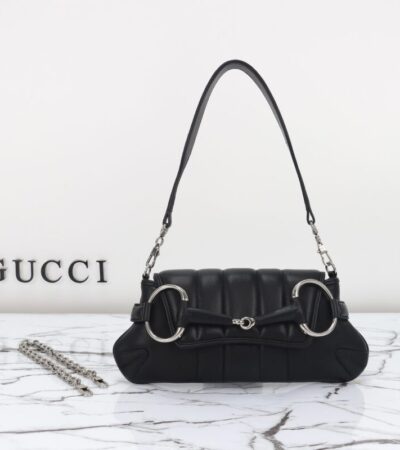 Replica Gucci Horsebit Chain Shoulder Bag Black - Best Fake Designer Bags
