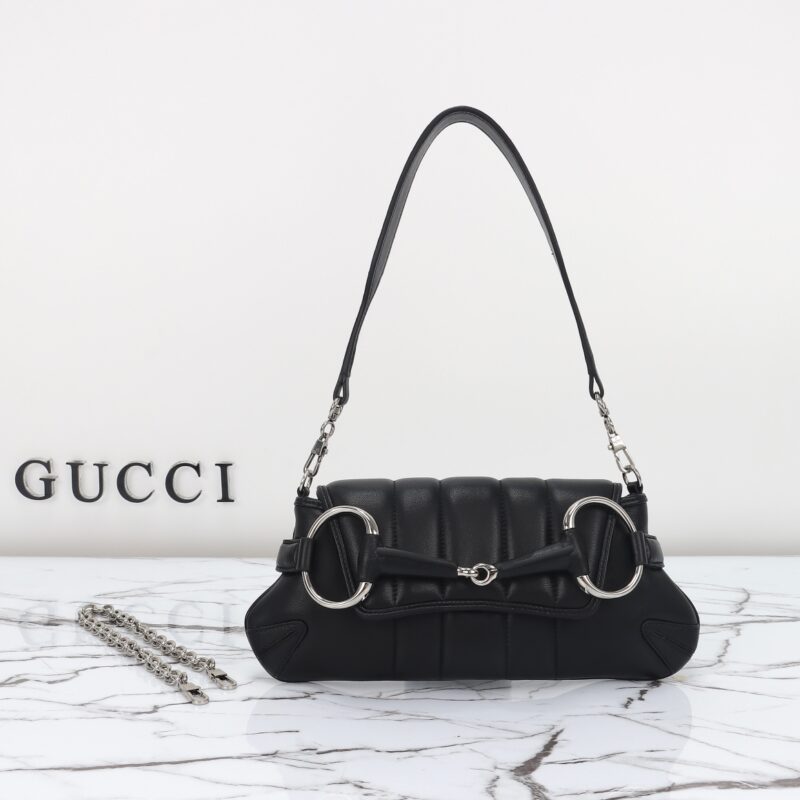 Replica Gucci Horsebit Chain Shoulder Bag Black - Best Fake Designer Bags