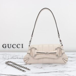 Replica Gucci Horsebit Chain Shoulder Bag White - Best Fake Designer Bags
