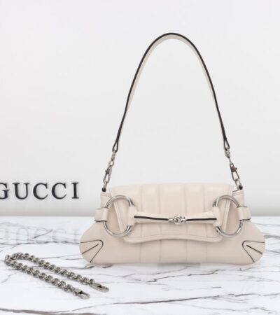 Replica Gucci Horsebit Chain Shoulder Bag White - Best Fake Designer Bags