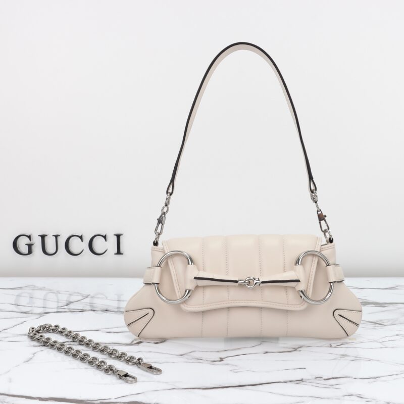 Replica Gucci Horsebit Chain Shoulder Bag White - Best Fake Designer Bags
