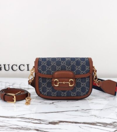 Replica Gucci Horsebit 1955 Double G Mini Denim - Best Fake Designer Bags