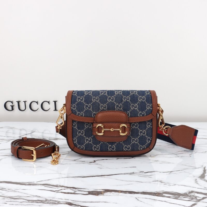 Replica Gucci Horsebit 1955 Double G Mini Denim - Best Fake Designer Bags
