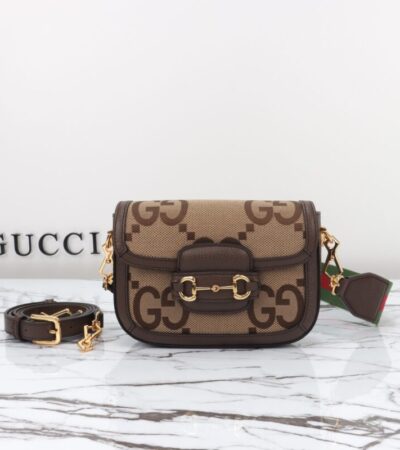 Replica Gucci Horsebit 1955 Double G Mini Brown Canvas - Best Fake Designer Bags