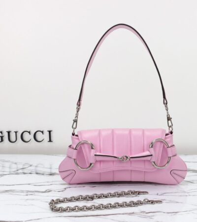 Replica Gucci Horsebit Chain Shoulder Bag Pink - Best Fake Designer Bags