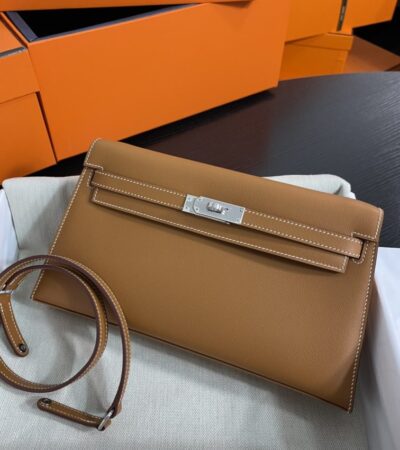 Replica Hermes Kelly Elan Brown Silver - Best Fake Designer Bags
