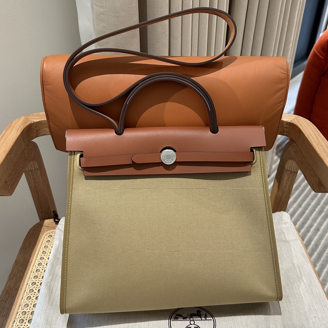 Replica Hermes Herbag 31cm Brown Canvas - Best Fake Designer Bags