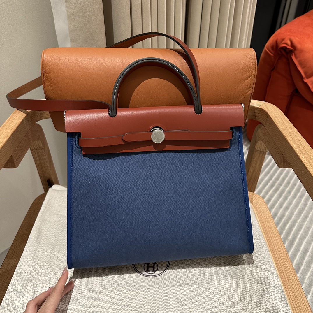 Replica Hermes Herbag 31cm Blue Canvas - Best Fake Designer Bags