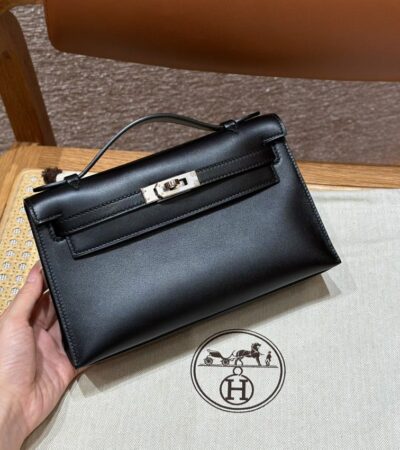 Replica Hermes Kelly Pochette Swift Black - Best Fake Designer Bags