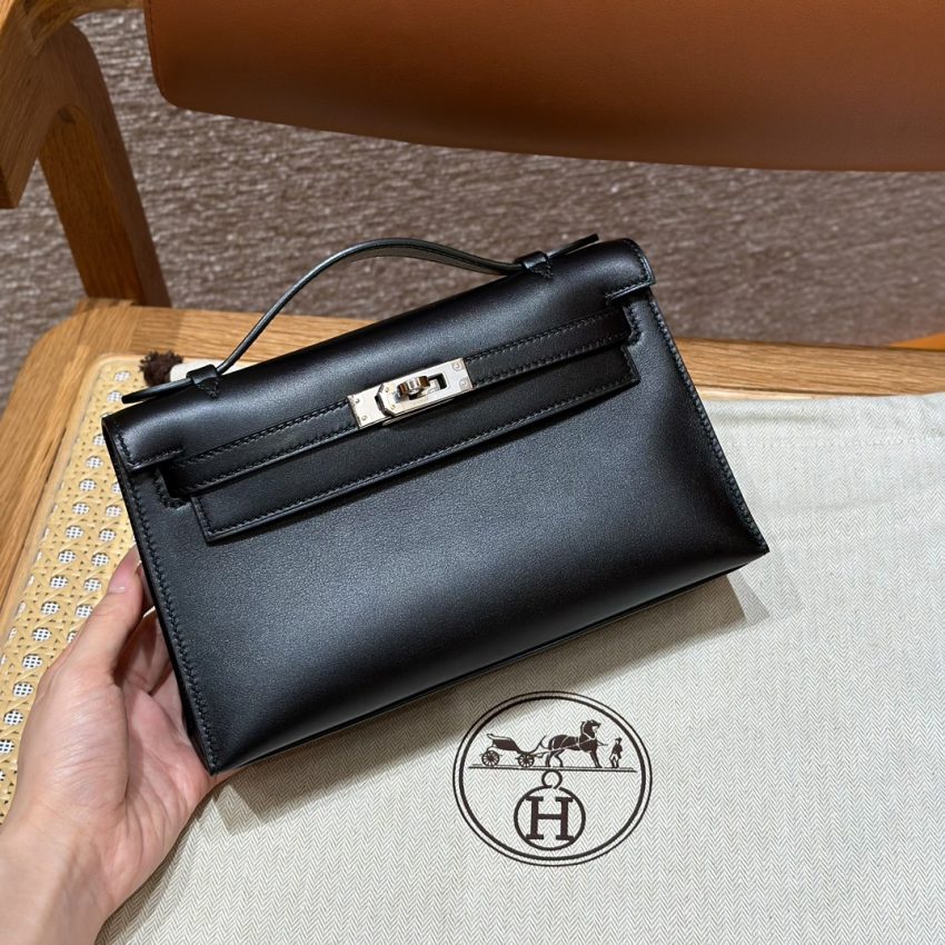 Replica Hermes Kelly Pochette Swift Black - Best Fake Designer Bags