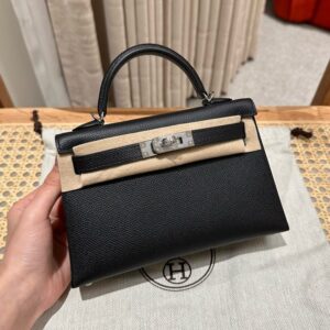 Replica Hermes Kelly Black Epsom Silver - Best Fake Designer Bags