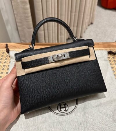 Replica Hermes Kelly Black Epsom Silver - Best Fake Designer Bags