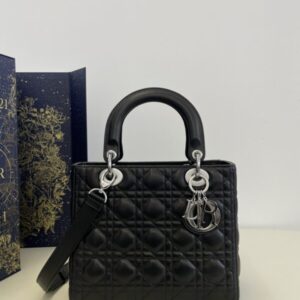 Replica Lady Dior Large Black Silver - Best Fake Designer Bags