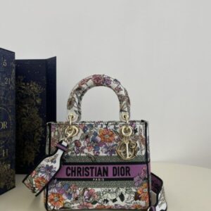 Replica Lady Dior D-Lite Purple Flowers - Best Fake Designer Bags