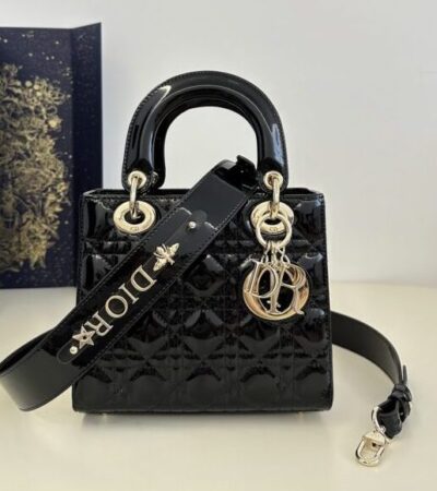 Replica Lady Dior Patent Black ABC - Best Fake Designer Bags