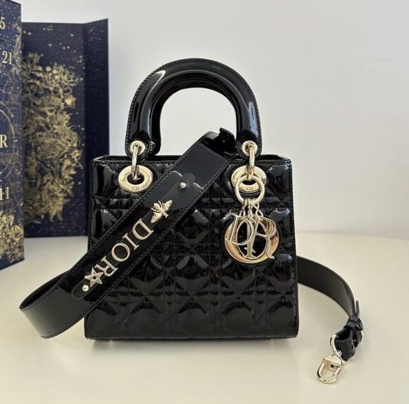 Replica Lady Dior Patent Black ABC - Best Fake Designer Bags